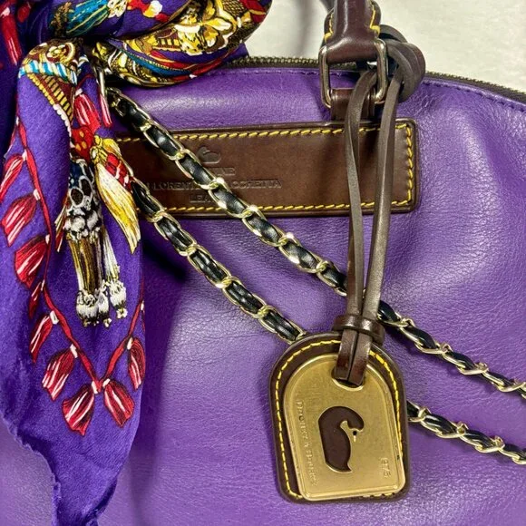 Dooney &  Bourke Purple Florentine Vachetta Dillen Satchel with Scarf and Chains - Picture 3 of 12